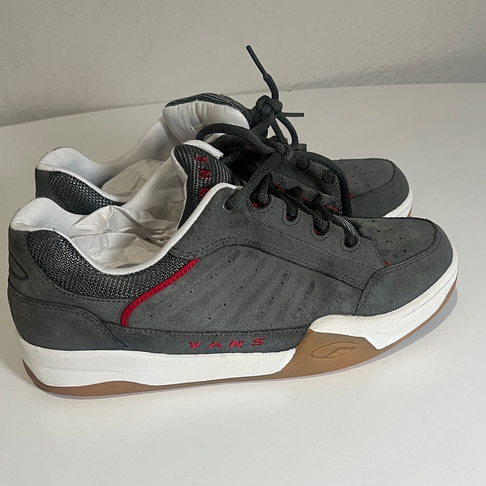 Vans Dark Gray Suede Low-Top Sneakers with Red Trim